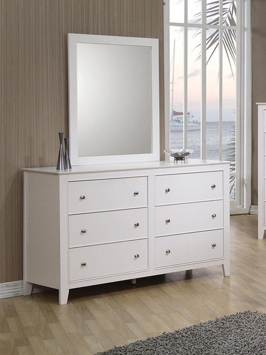 Selena Contemporary White Six Drawer Dresser