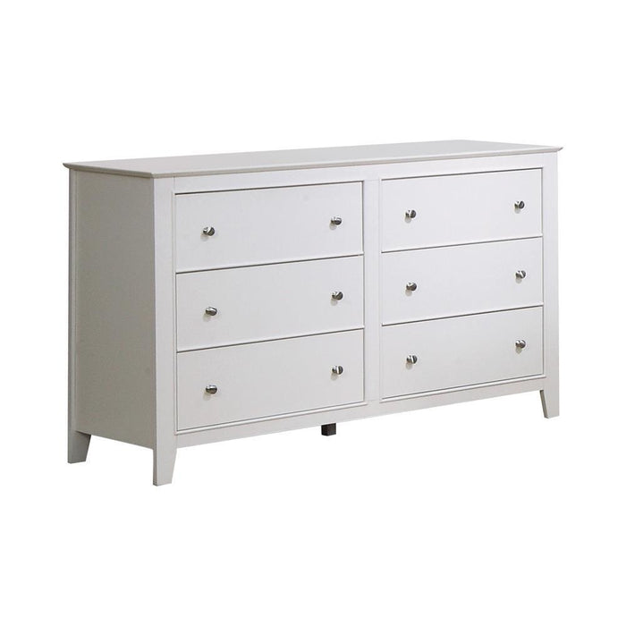 Selena Contemporary White Six Drawer Dresser