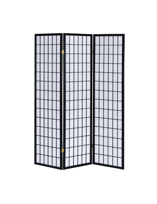 Transitional Three Panel Black Folding Screen