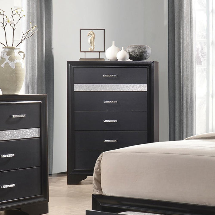 Miranda Transitional Black Five Drawer Chest