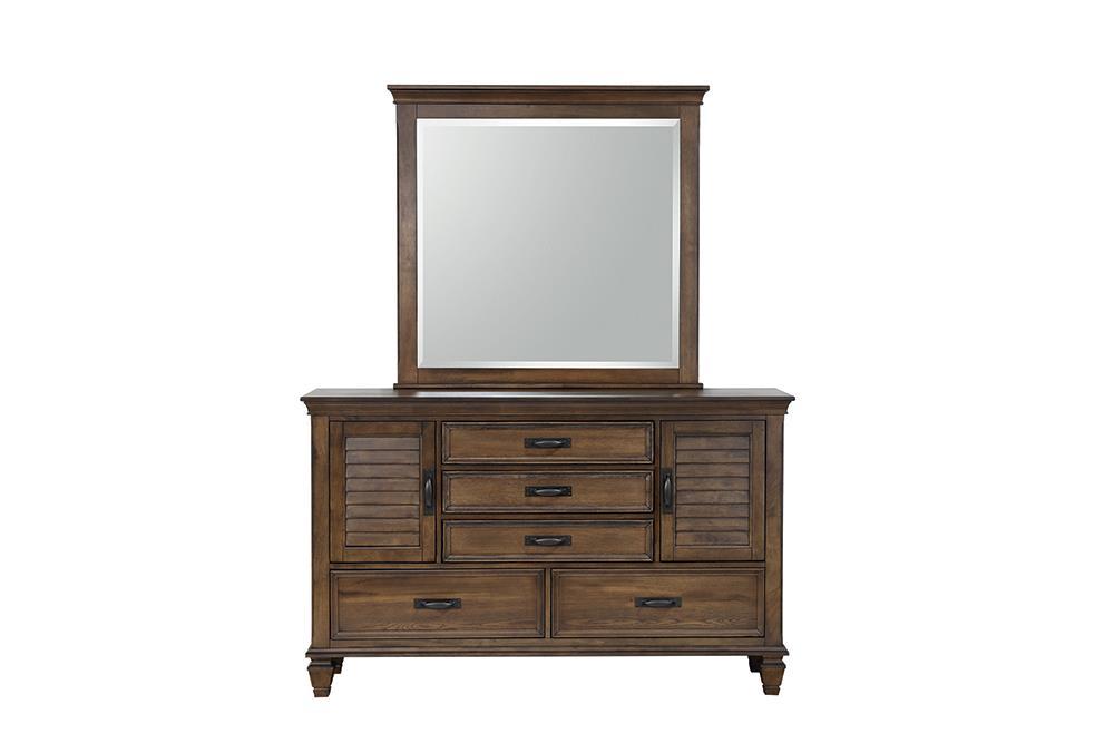 Franco Burnished Oak Five Drawer Dresser With Two Louvered Doors